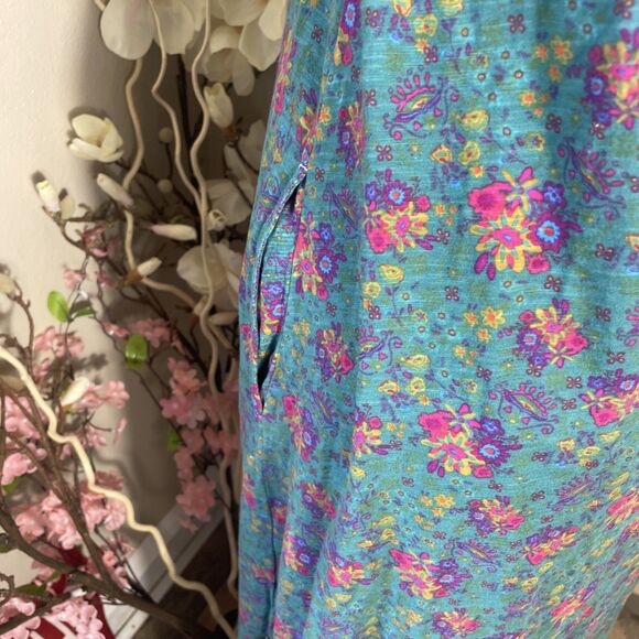 Natural Life Bohemian Fall Hangout Cotton Midi Dress Green Floral Pocket M NWT - Picture 9 of 12
